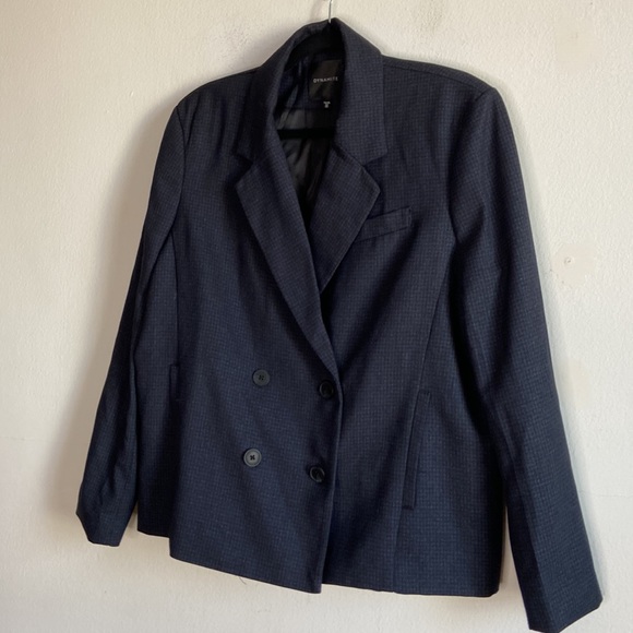 Dynamite Dark Navy Blue Checker Double Breasted Blazer - Picture 5 of 12